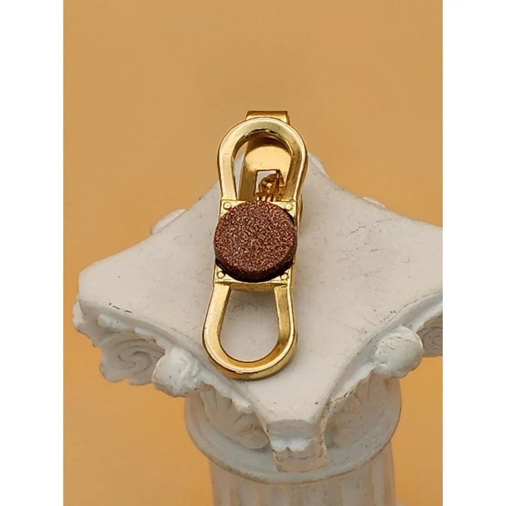 Vtg Made In England Semi-Precious GOLDSTONE Gold Plate Tie Clip Tie Bar Tie Tack